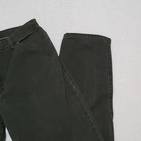 VINTAGE Wrangler Dark Olive Green Denim Jeans High Waisted Tapered Leg Cotton - Picture 6 of 11